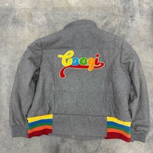 Coogi Womens 4X Carpet Logo Rainbow Full Zip Gray Wool Varsity Bomber Jacket